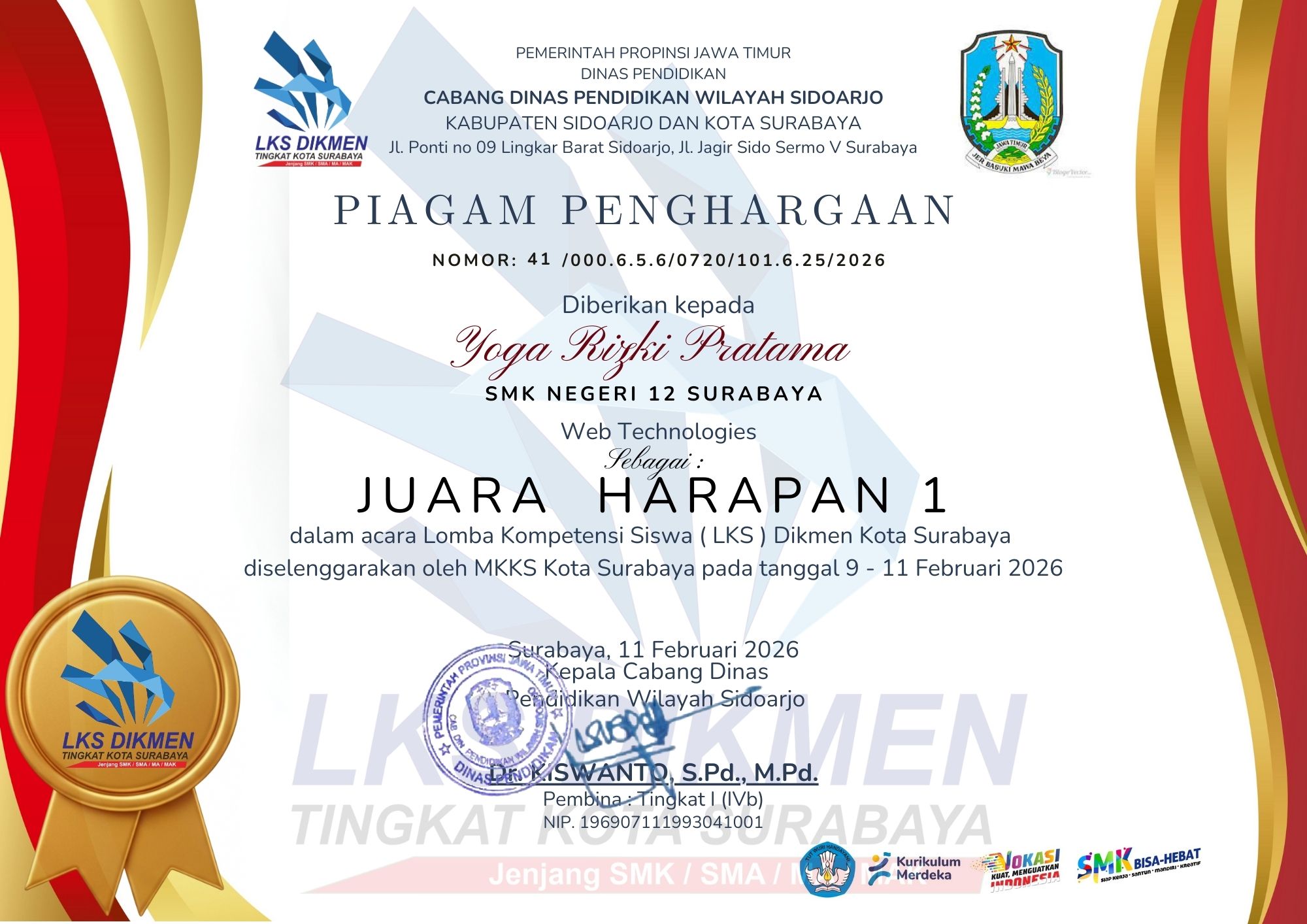 Piagam LKS Kota Surabaya